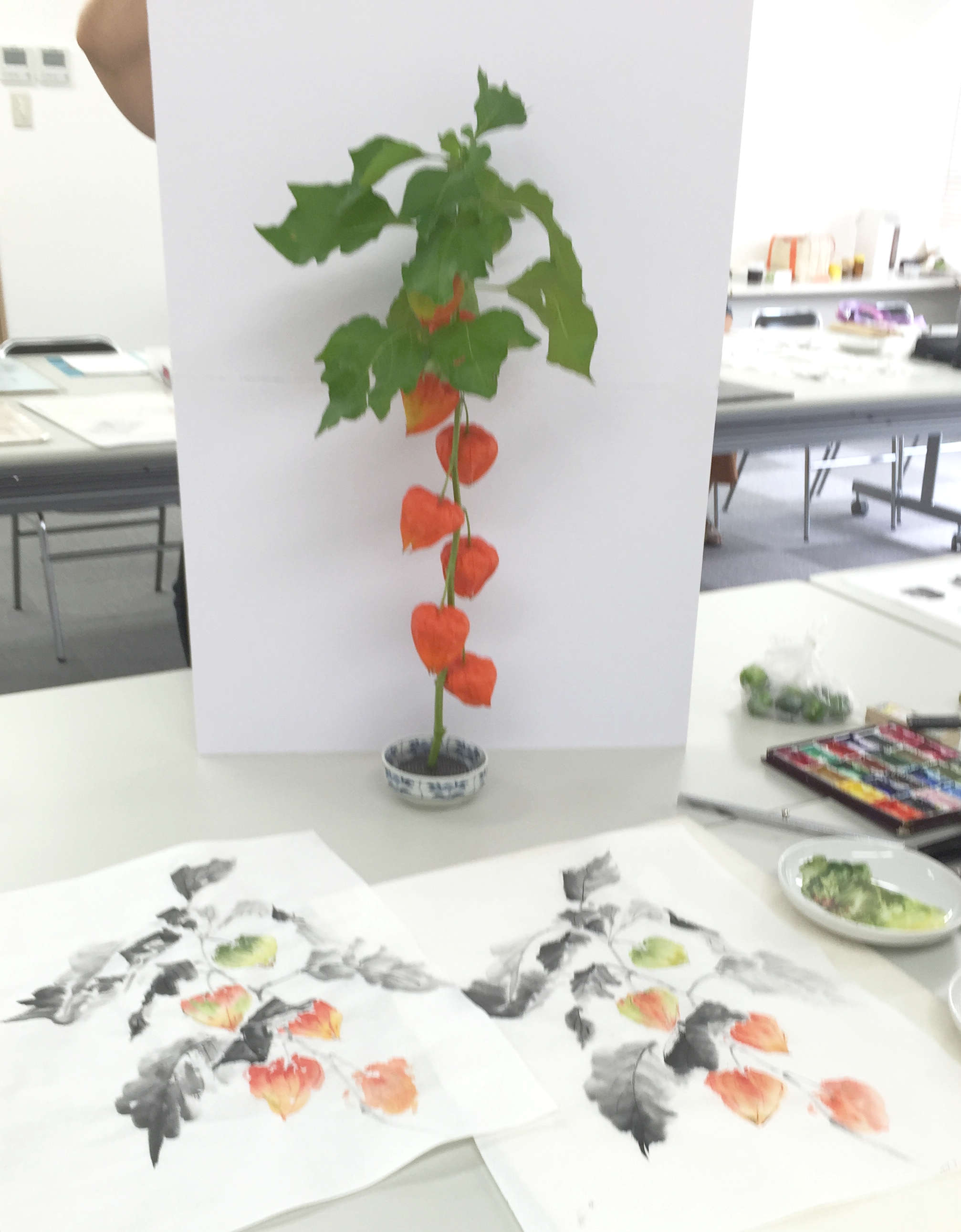 水墨画の花(墨彩画)ホオズキ・ゼラニウム | 綺麗でしょ!「花 水墨画の花(墨彩画)ホオズキ・ゼラニウム | 綺麗でしょ!「花