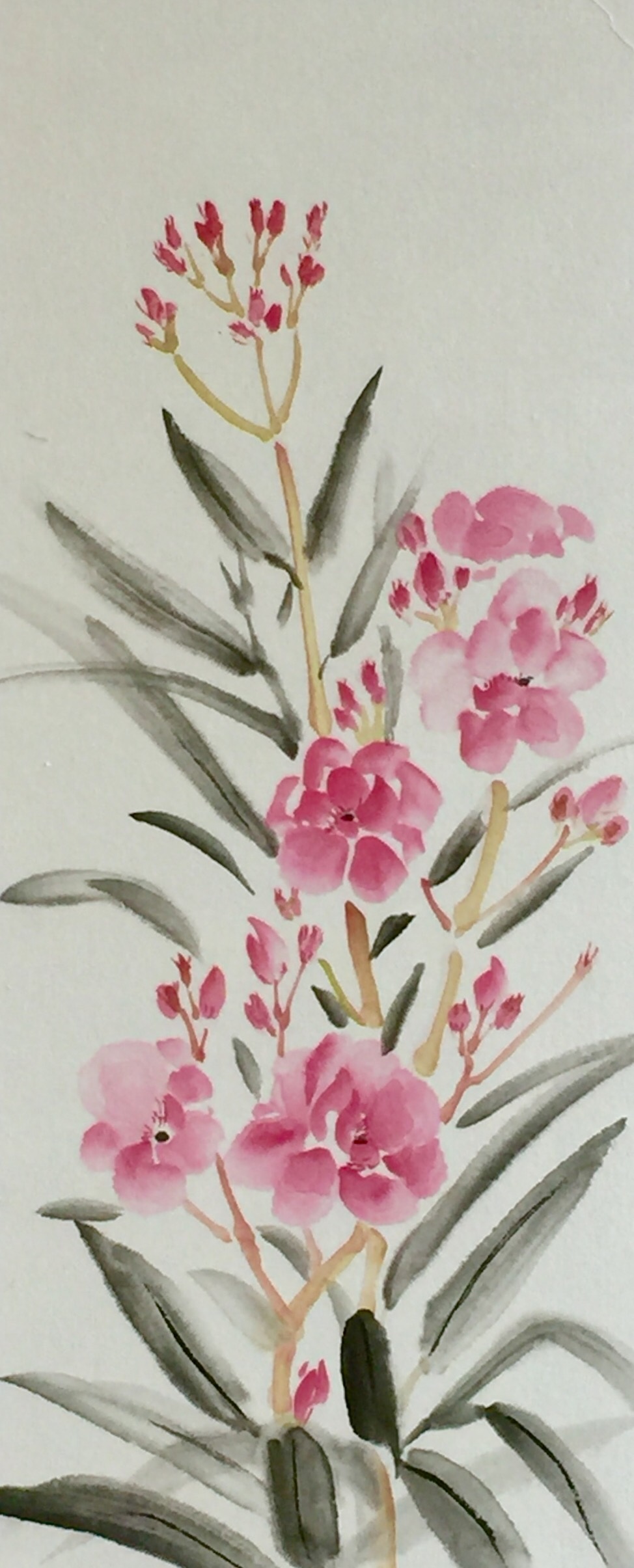 円形水墨画 花の作品 円形水墨画 花の作品