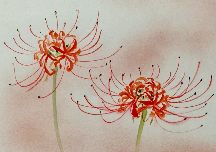 円形の水墨画 赤い花 2週間・動画レッスン：ハイビスカス」5日目 – 大阪の水墨画