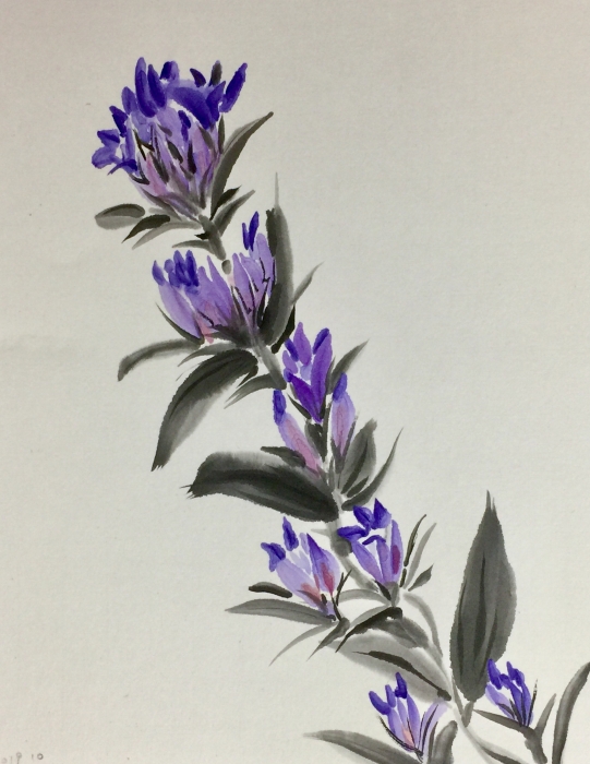 水墨画の花（墨彩画）キンモクセイ・リンドウ | 綺麗でしょ