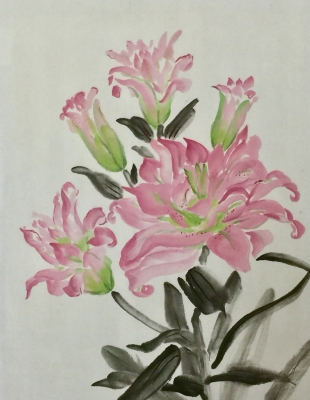 水墨画の花(墨彩画)ユリ・チューリップ・バラ・ガーベラ 水墨画の花(墨彩画)ユリ・チューリップ・バラ・ガーベラ