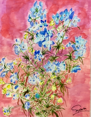 墨彩画? 水彩画? 水墨画?　落款有り 花 額付 墨彩画? 水彩画? 水墨画? 落款有り 花 額付 - メルカリ