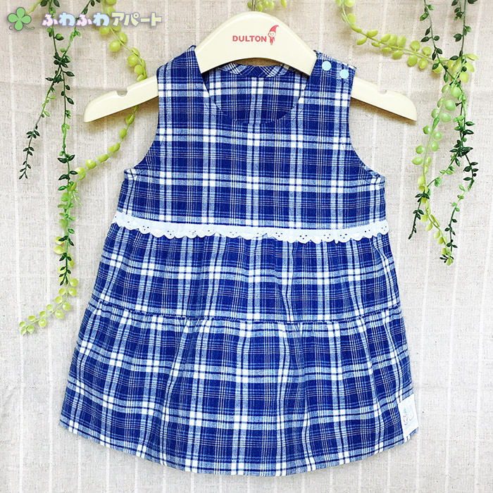 ベビー服 青チェック柄