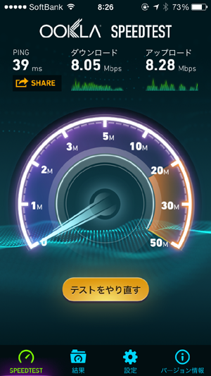 モバイルルーターPocket WiFi LTE(GL06P)朝の横浜駅ホームでスピード測定結果