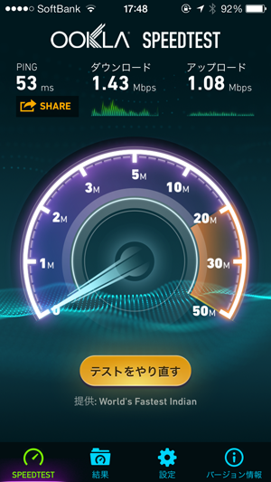 モバイルルーターPocket WiFi LTE(GL06P)夕方に横浜駅近く回線速度測定結果
