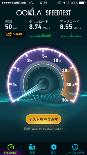 ソフトバンクのiPhone5S夕方に横浜駅近くで回線速度測定結果測定結果