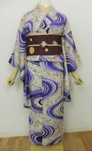 アンティーク着物絽ドットに撫子水玉