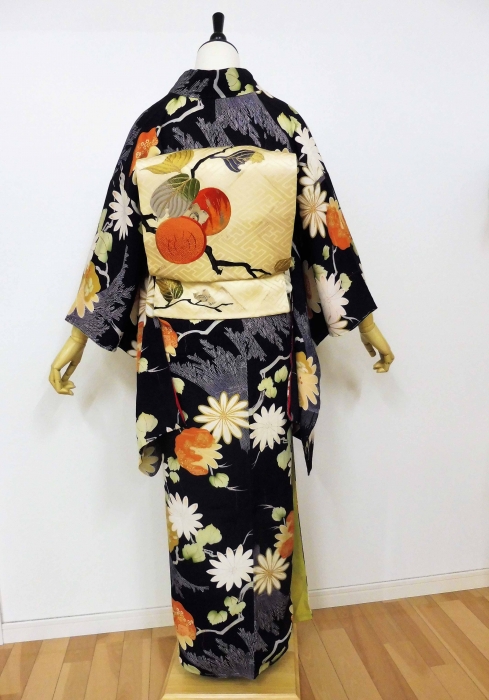 アンティーク小振袖 紋錦紗 刺繍 ふき綿 棒襟 正絹