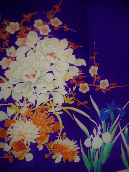 【京袋帯】夏帯　紫色　銀糸と金糸のグラデ 青海波に花丸　薄物　盛夏　略礼装◎ 京袋帯夏帯 紫色 銀糸と金糸のグラデ 青海波に花丸 薄物 盛夏 略礼装