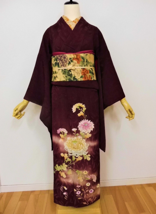 菊のボルドー地裾模様とボタニカル名古屋帯 | はきもの・きもの 弥生 