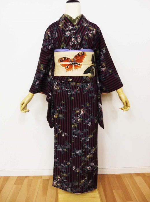 アンティーク羽織 ストライプ 椿の刺繍 書き出し