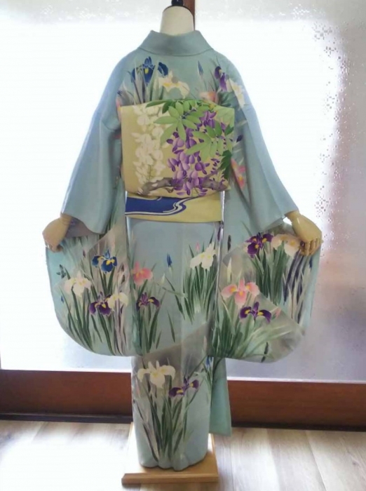 未使用　花柄と鳥刺繍の和装帯 花喰い鳥刺繍の名古屋帯