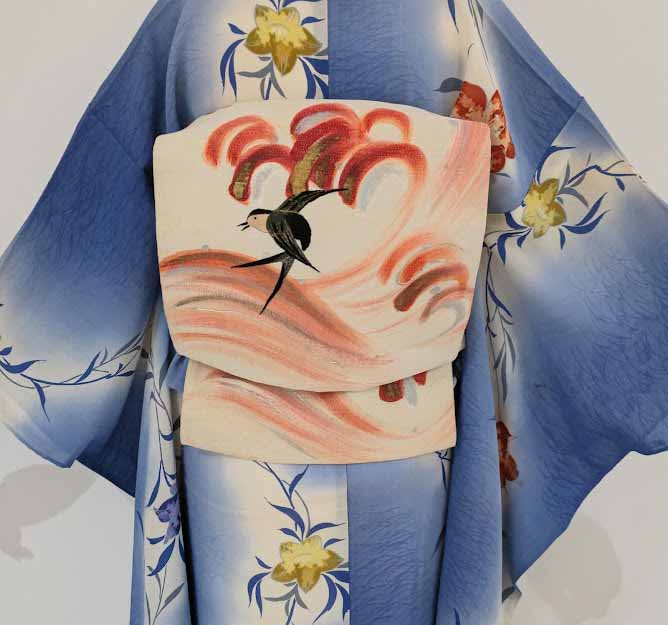 アンティーク　名古屋帯　百合　桔梗　波　着物　053a d アンティーク 名古屋帯 百合 桔梗 波 着物 053a d - メルカリ