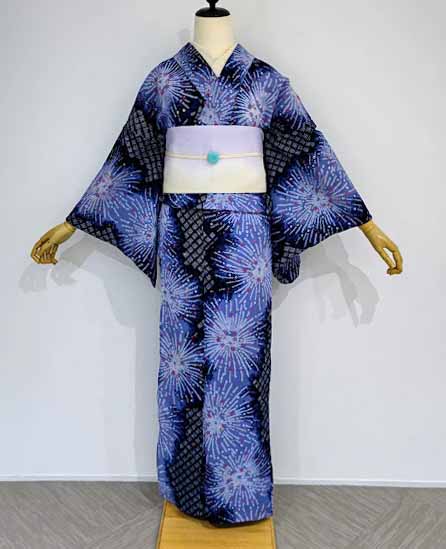 有松絞り浴衣 蝶と薔薇 - からん::アンティーク着物・リサイクル