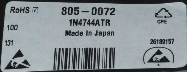フェアチャイルド製 Fairchild Semiconductor 1N4744ATR Made In Japan