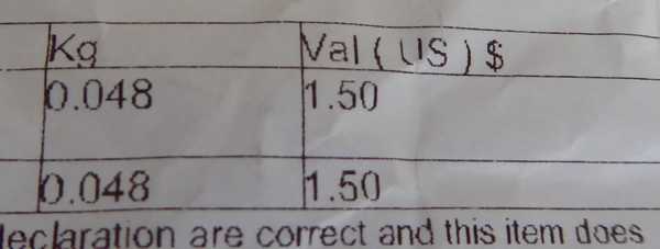中国からの書留送料は$1.5