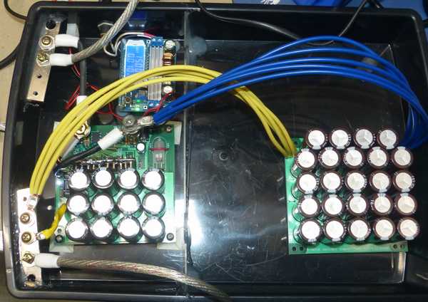 24V溶接機に16Vの増設コンデンサを追加 電圧は15Vに設定