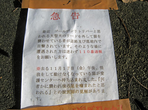 放し飼いの犬の散歩に注意を呼び掛ける掲示17年12月10日