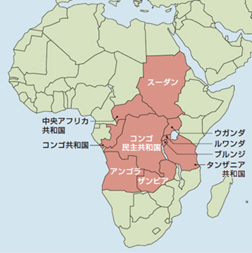 コンゴ民主共和国(DRC)と周辺9か国
