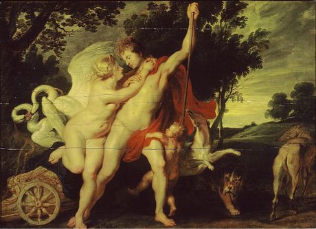 Venus poogt Adonis van de jacht te weerhouden Atelier van Peter Paul Rubens ca. 1611-1615 Mauritshuis
