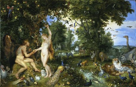 Het aardse paradijs met de zondeval van Adam en Eva