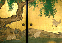 岸岱《水辺柳樹白鷺図》(部分)(1844年)