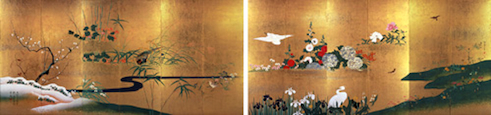 酒井抱一_四季花鳥図屏風_陽明文庫