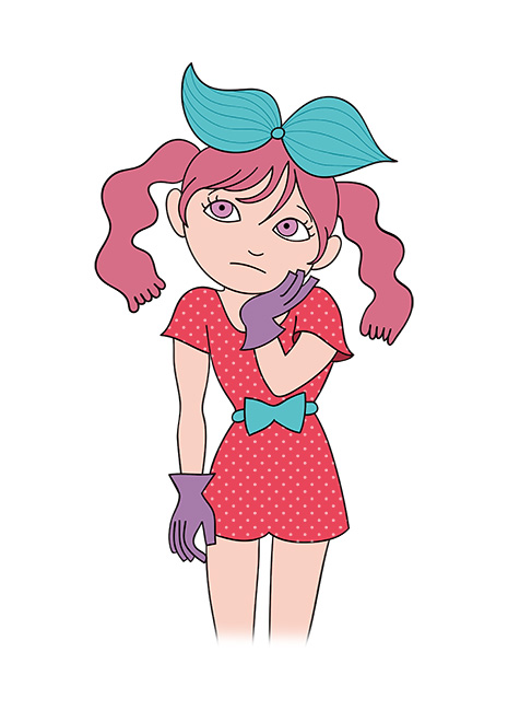 ガールズ、赤い服、おさげ髪