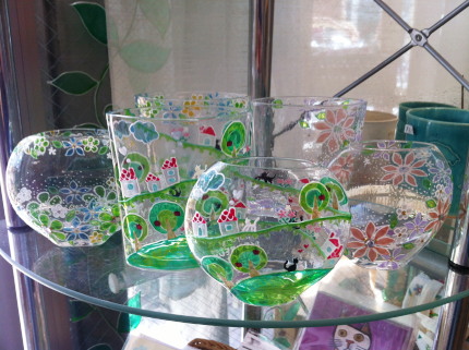 小川えいこ グラスペイントアートの花器