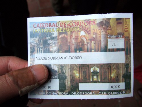 Espana España(エスパーニャ)SPAIN 世界遺産コルドバcordobaコルドバアルカサル通りアルカサルアルカサールAlcazarアンダルシア地方メスキータトリホス通りC.Torijosメスキータの入場券