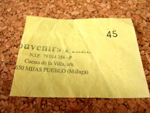 エスパーニャSPAINセビリヤSEVILLAセビリアセビージャセビーリャからコスタ・デル・ソル、ミハスへCOSTA DEL SOL Mijasミハス闘牛場PLAZA DE TOROS MIJAS変形闘牛場四角形闘牛場入場券