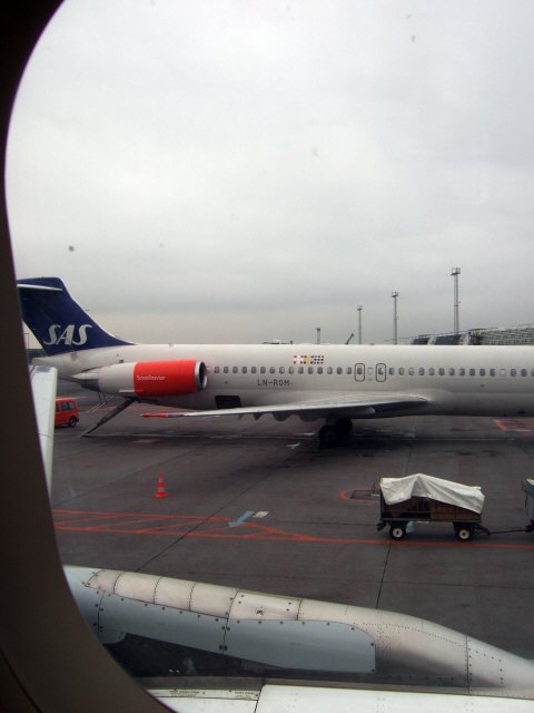 コペンハーゲン国際空港ターミナル2フィンガーAA22ゲートScandinavian Airlines MD-81(LN-ROM)