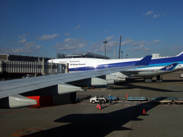 成田国際空港第2旅客ターミナルB74ゲートSASスカンジナビアエアラインSK983便エアバスA340 LN-RKG