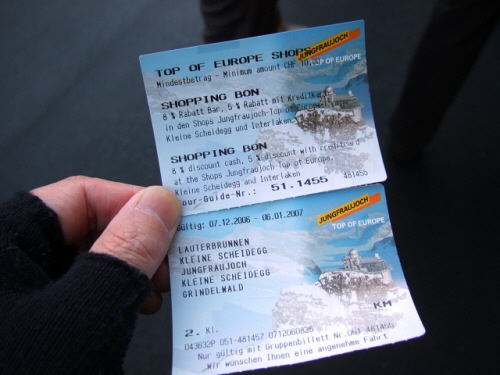 スイス・ユングフラウヨッホ観光ラウターブルネンLauterbrunnenBOB登山鉄道WAB登山鉄道切符チケットキップ
