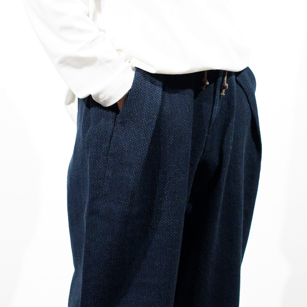 COLINA- 別注 INDIGO SASHIKO CURVE SLACKS / W-TUCK PANTS 発売開始 | IHATOVE SHOP  BLOG