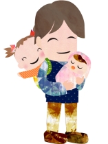 子どもの世話をするお父さん