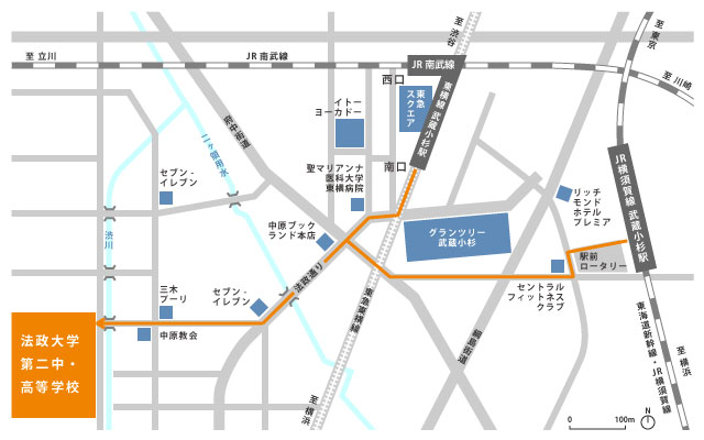 法政第ニ中・高等学校地図