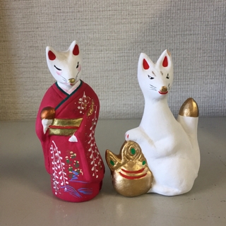 三河の銀狐夫婦狐愛知郷土玩具土人形☆神社寺院御守りお守り