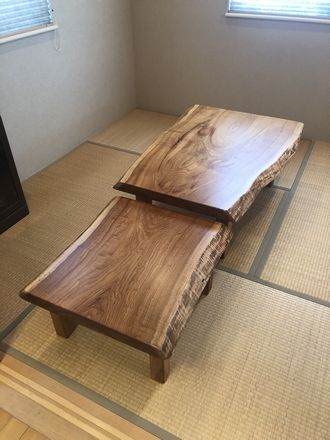 木製座卓 一枚板1枚板ダークブラウン 曲線脚直接引き取り限定