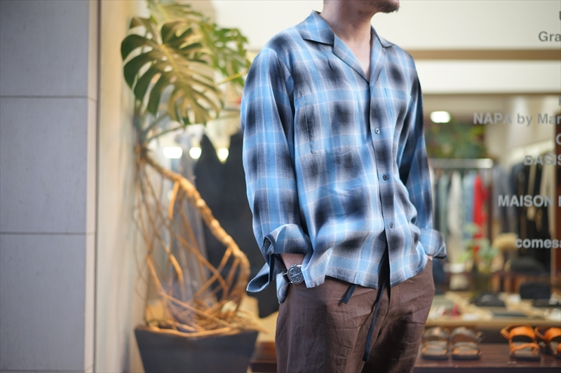SUNSEA LINEN CHECK GIGOLO SHIRT