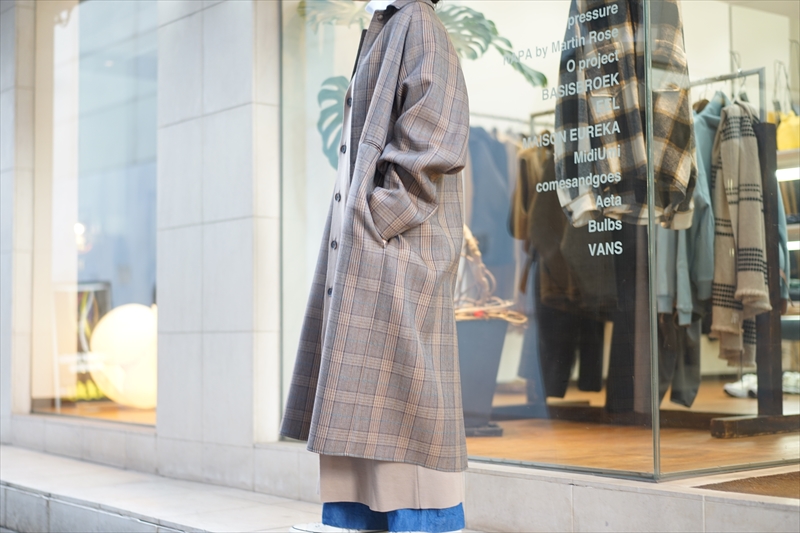 SUNSEA CARAMEL CHECK COATステンカラーコート