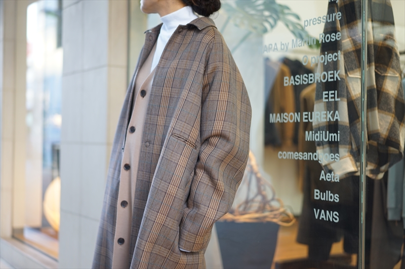 SUNSEA(サンシー)の新作、CARAMEL CHECK COATを使ったスタイルサンプル