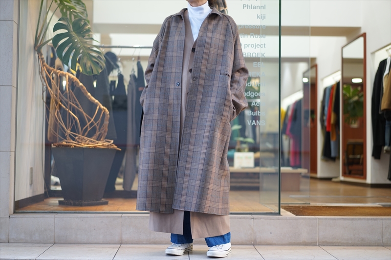 SUNSEA CARAMEL CHECK COATステンカラーコート