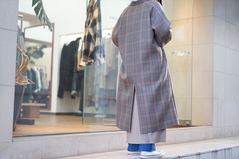 SUNSEA(サンシー)の新作、CARAMEL CHECK COATを使ったスタイルサンプル