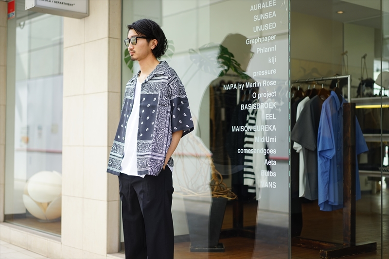 UNUSED(アンユーズド)の新作、Bandana Open Collar Shirts/Blackのご 