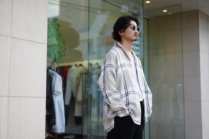 SUNSEA(サンシー)21SS Collectionの新作、LINEN CHECK GIGOLO SHIRT