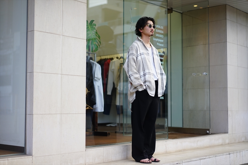 SUNSEA(サンシー)21SS Collectionの新作、LINEN CHECK GIGOLO SHIRT