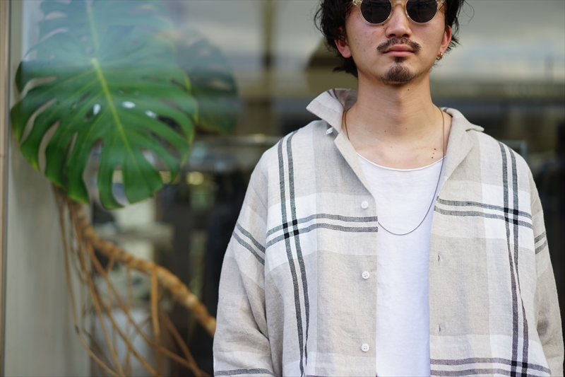 SUNSEA(サンシー)21SS Collectionの新作、LINEN CHECK GIGOLO SHIRT