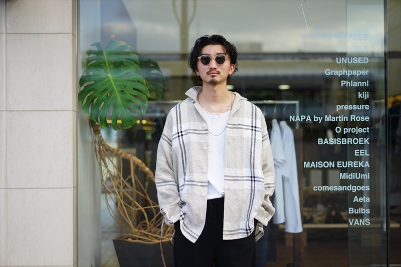 トップス SUNSEA 21SS LINEN CHECK GIGOLO SHIRT SUNSEA(サンシー)21SS Collectionの新作、LINEN CHECK GIGOLO SHIRT
