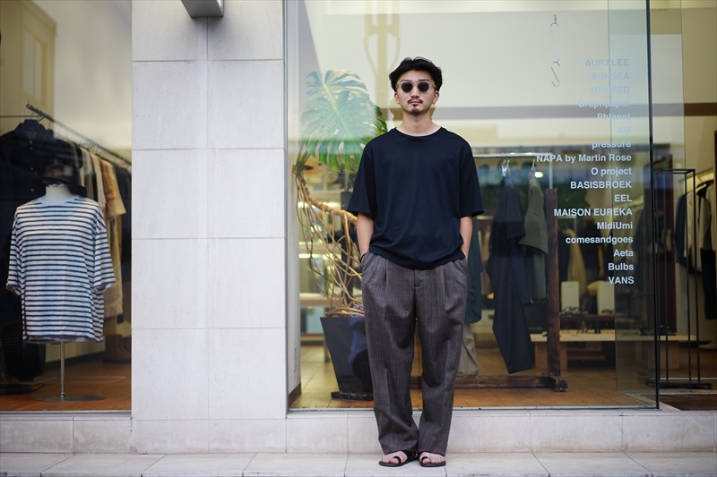 AURALEE BLUEFACED WOOL CHECK WIDE SLACKS - tsm.ac.in